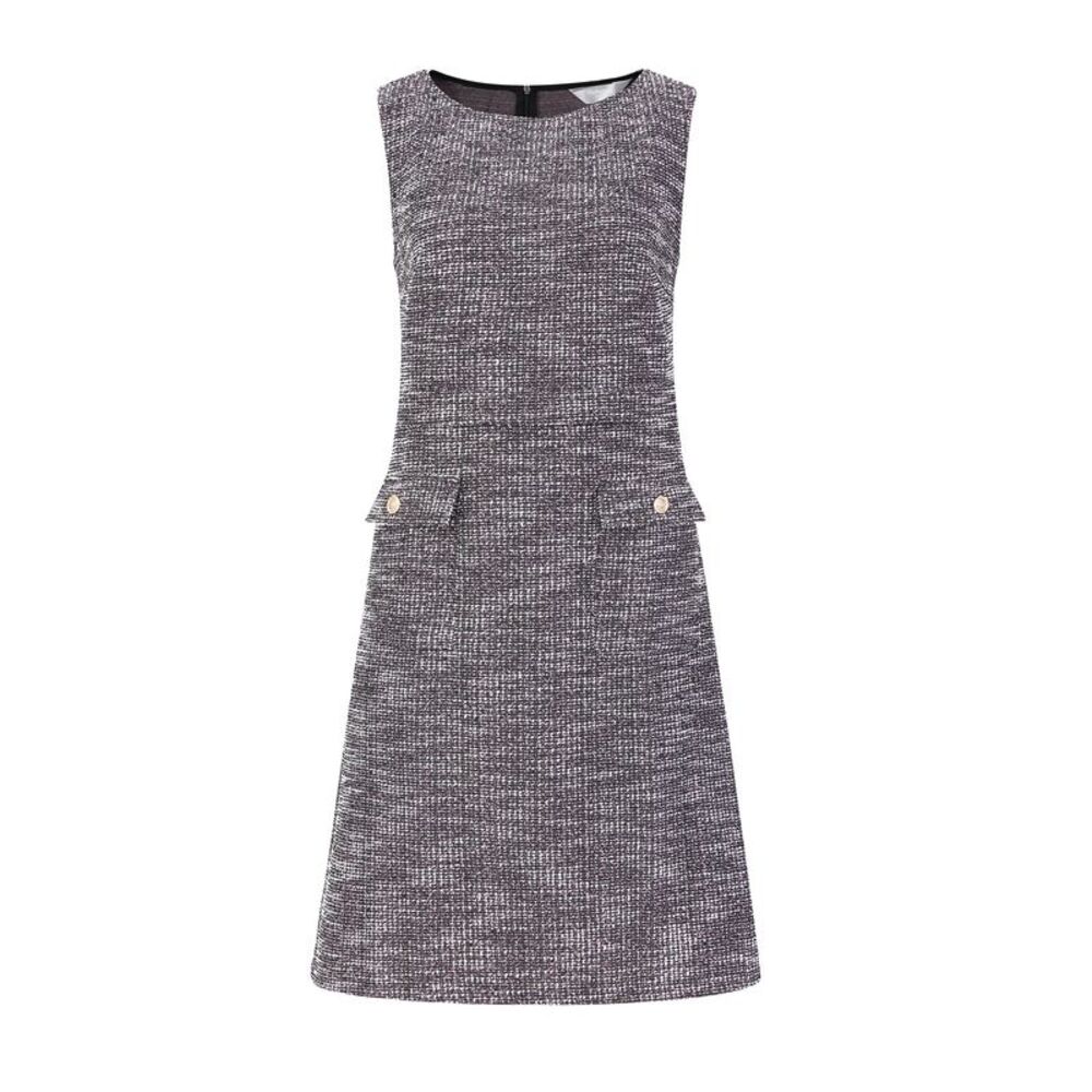 Sleeveless Tweed Boat Neck Work Office Sheath Dresses Pink Black